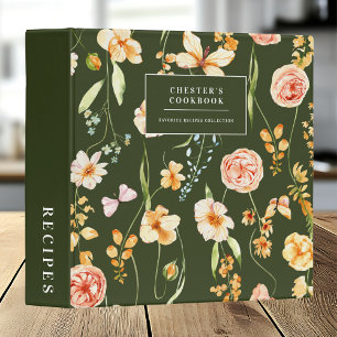 Modern Floral Green Grace Chic Trendy Recipes 3 Ring Binder