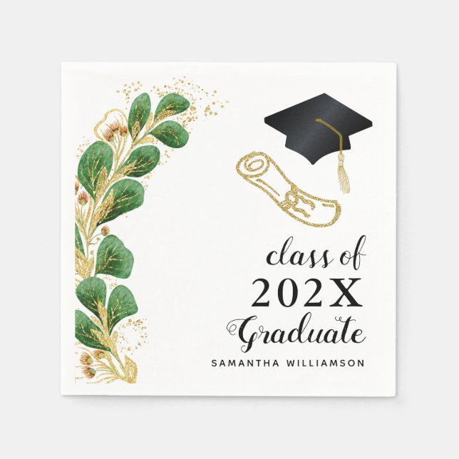 Modern Floral Greenery Class of 2025 Graduation Napkins (Front)