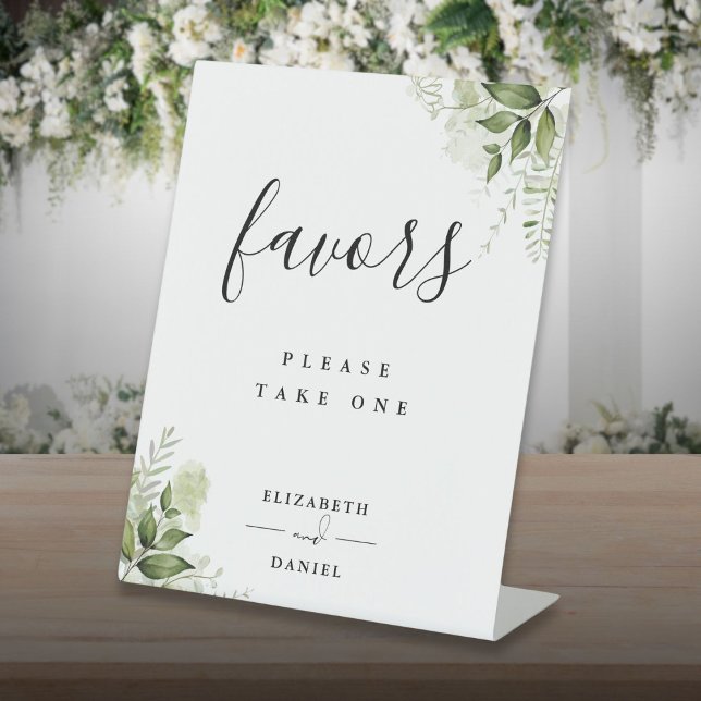 Modern Floral Greenery Favors Table Pedestal Sign (Modern Floral Greenery Favors Table Pedestal Sign)