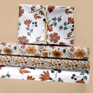 Modern Floral Greenery Girly Gold Rust Wrapping Paper Sheets