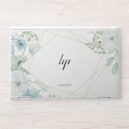 Modern Floral Greenery Gold Geometric HP Laptop Skin