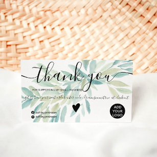 Modern floral greenery watercolor order thank you business card