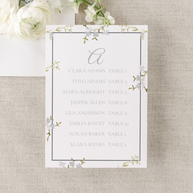 Modern Floral Grey Wedding Seating Chart Table Number (Creator Uploaded)
