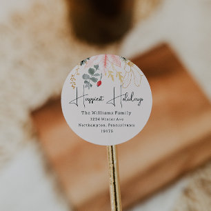 Modern Floral Happiest Holidays Envelope Seals