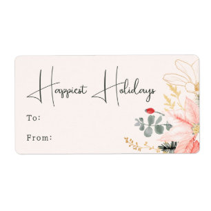 Modern Floral Happiest Holidays Rectangular Gift Label