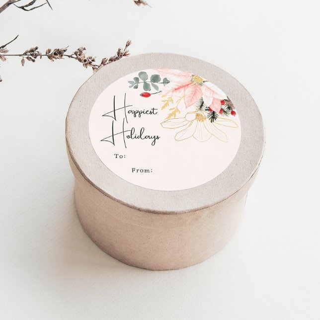 Modern Floral Happiest Holidays To From Classic Round Sticker (Creator Uploaded)