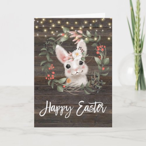modern floral Happy Easter card cute bunny