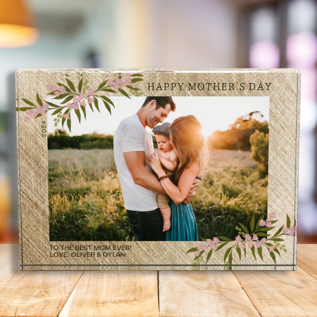 Modern Floral Happy Mother's Day Elegant New Mom Photo Block (Creator Uploaded)