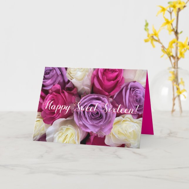 Modern Floral Happy Sweet Sixteen 16 Birthday Card (Yellow Flower)