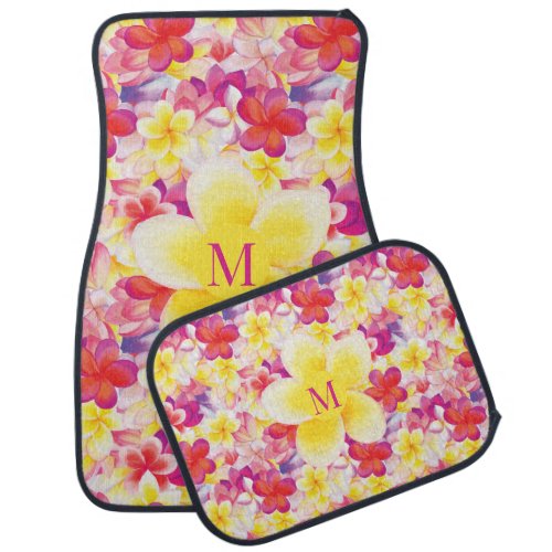 Modern Floral Hawaiian Island Monogram Car Floor Mat