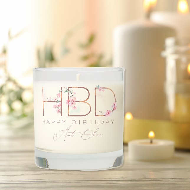 Modern Floral HBD Happy Birthday Personalized Scented Candle (Creator Uploaded)