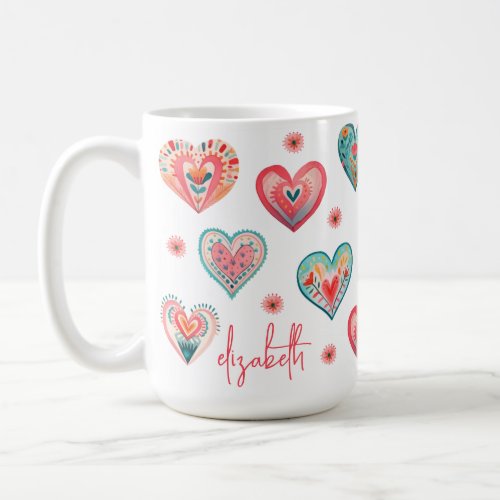 Modern Floral Heart Pattern Coffee Mug