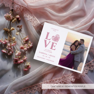 Modern Floral Heart Photo Wedding Script TLW26 Letterpress Photo Cards