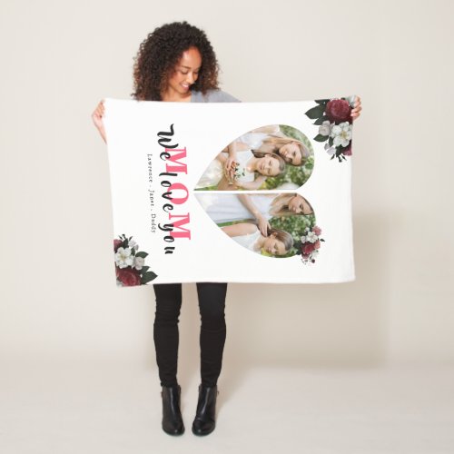  Modern Floral Heart Shaped Gift for Mothers day Fleece Blanket