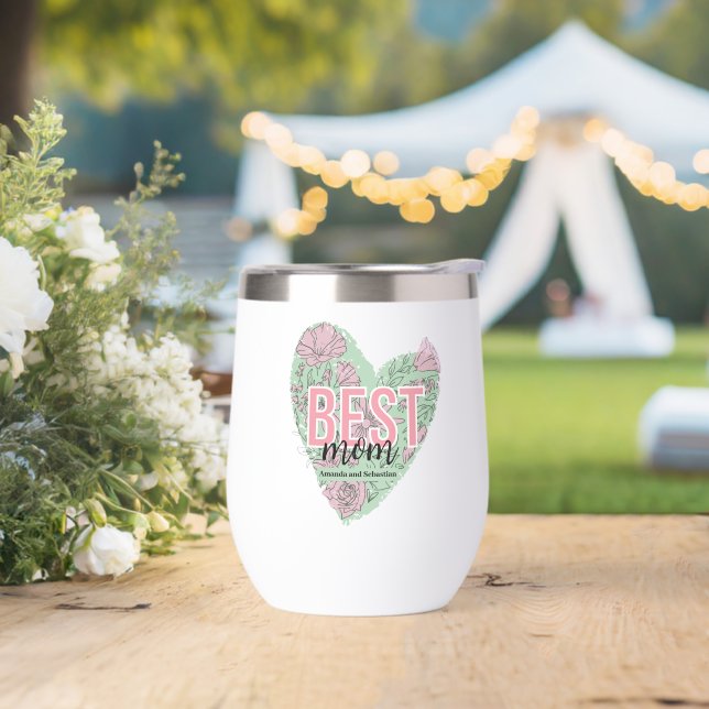 Modern Floral Heart Thermal Wine Tumbler (Wedding)