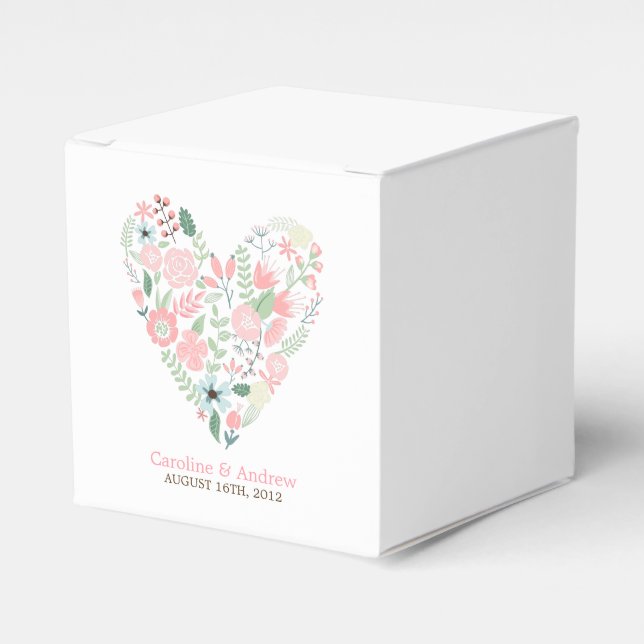 Modern Floral Heart Wedding Favor Boxes (Front Side)