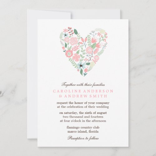 Modern Floral Heart Wedding Invitation