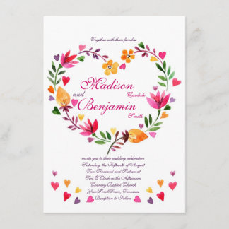 Modern Floral Heart Wedding Invitations