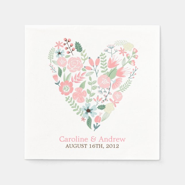Modern Floral Heart Wedding Paper Napkins (Front)