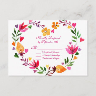 Modern Floral Heart Wedding RSVP Cards