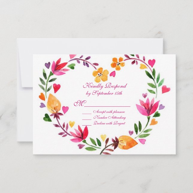 Modern Floral Heart Wedding RSVP Cards (Front)