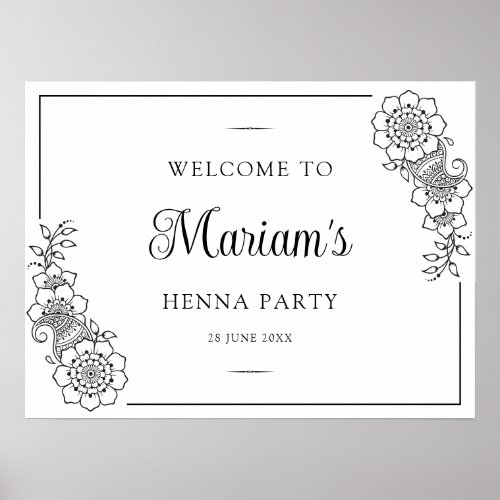  Modern Floral Henna Mendhi Welcome Poster