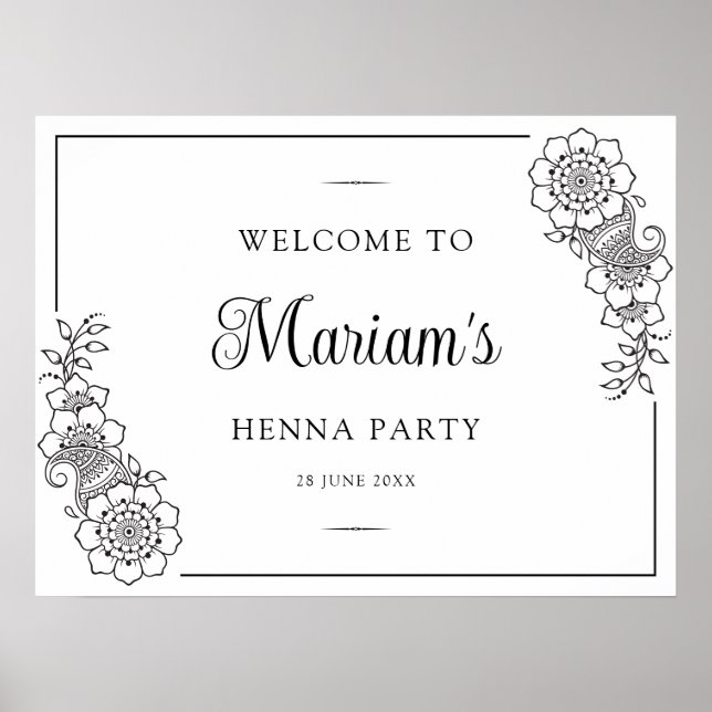  Modern Floral Henna Mendhi Welcome Poster (Front)