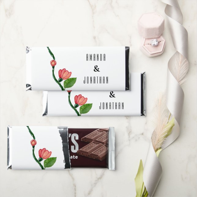 Modern Floral Hershey Chocolate Bar Wedding Favor (Front)