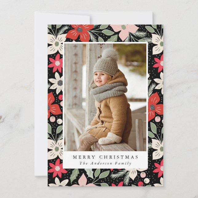 Modern Floral | Holiday Photo Card (Front)