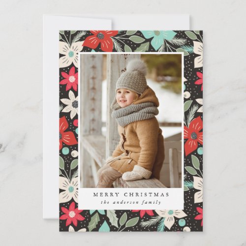 Modern Floral  Holiday Photo Card