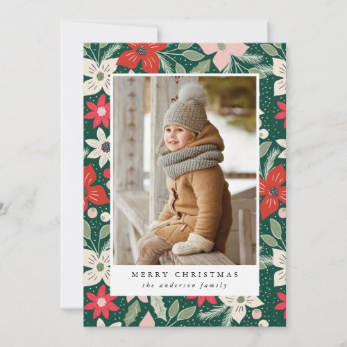 Modern Floral  Holiday Photo Card