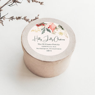 Modern Floral Holly Jolly Christmas Envelope Seals