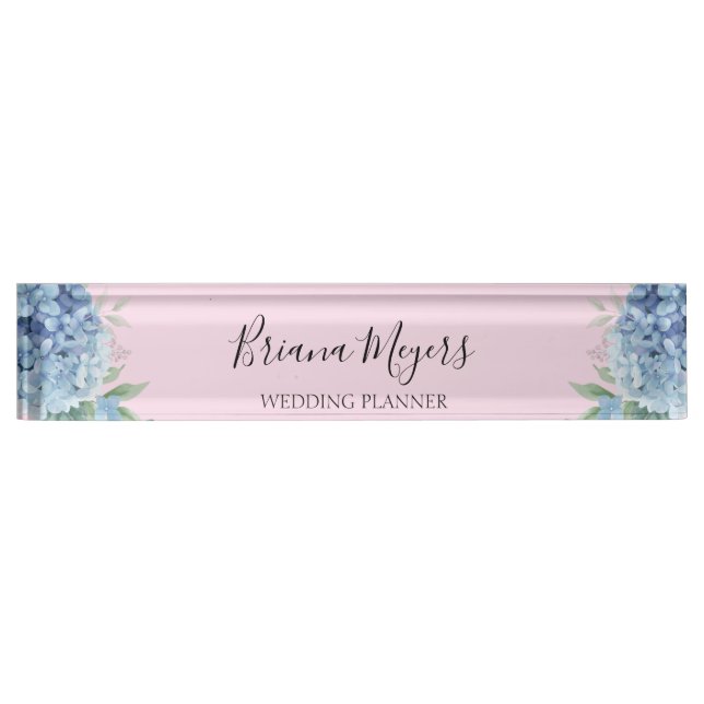 Modern Floral Hydrangeas Pink Business Desk Name Plate (Front)