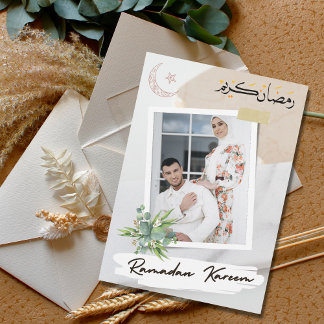 Modern Floral Islamic Ramadan Mubarak Photo Holiday Card