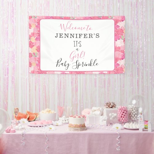 Modern Floral Its a Girl Baby Sprinkle Welcome Banner
