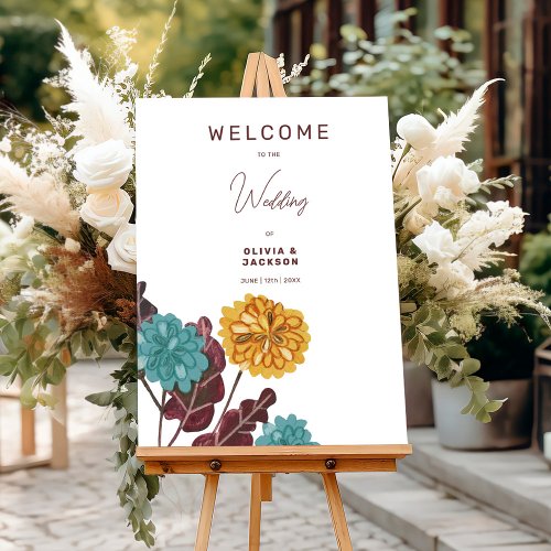 Modern floral jewel mustard tone wedding foam board