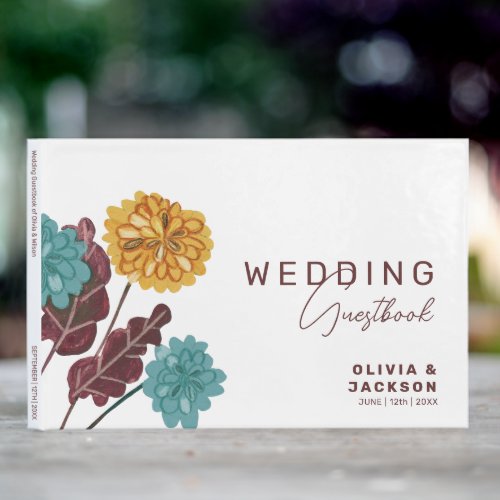 Modern floral jewel mustard tone wedding guest book