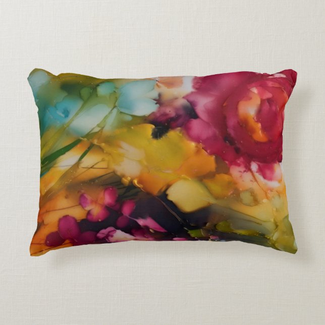 Modern floral jewel tones accent pillow (Front)