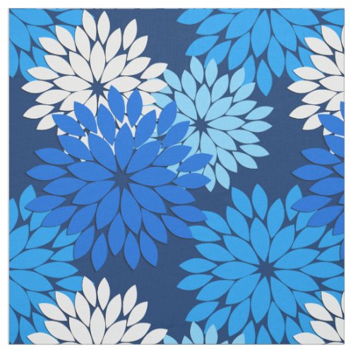 Modern Floral Kimono Print Blue Aqua  Navy Fabric