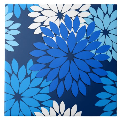 Modern Floral Kimono Print Blue Aqua  Navy Tile