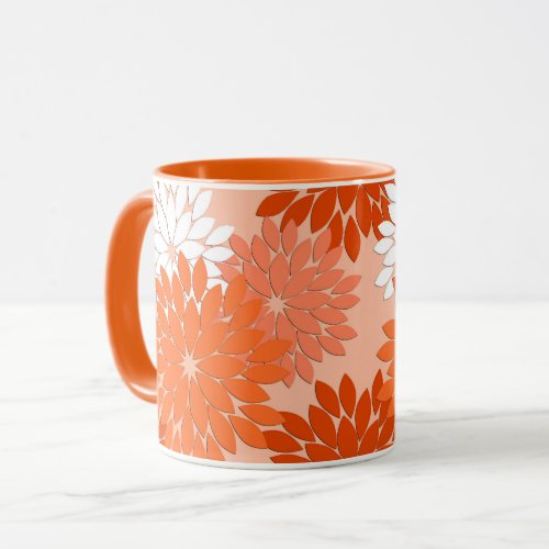 Modern Floral Kimono Print Coral Orange on Peach Mug