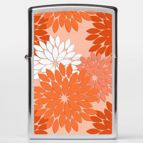 Modern Floral Kimono Print Coral Orange on Peach Zippo Lighter