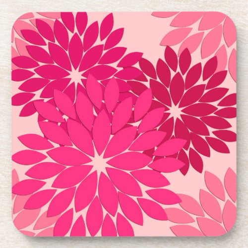 Modern Floral Kimono Print Coral Pink Beverage Coaster