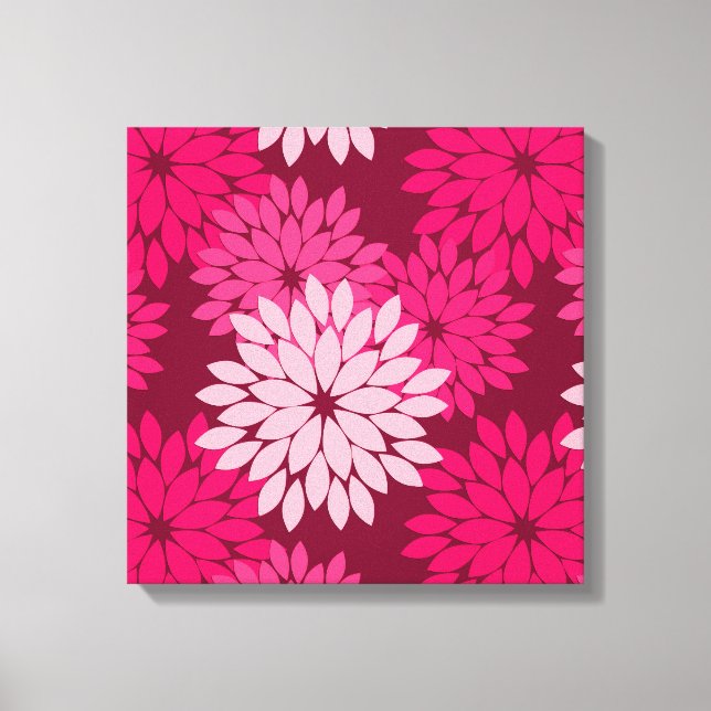 Modern Floral Kimono Print, Coral Pink & Burgundy Canvas Print (Front)