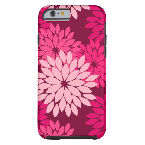 Modern Floral Kimono Print Coral Pink  Burgundy Tough iPhone 6 Case