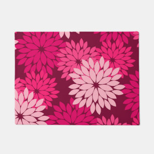 Modern Floral Kimono Print, Coral Pink & Burgundy Doormat