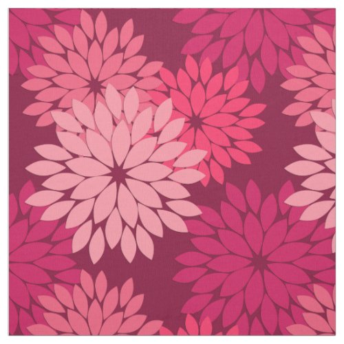 Modern Floral Kimono Print Coral Pink  Burgundy Fabric