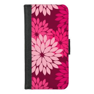Modern Floral Kimono Print, Coral Pink & Burgundy iPhone 8/7 Wallet Case