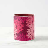 Modern Floral Kimono Print, Coral Pink & Burgundy Mug (Center)