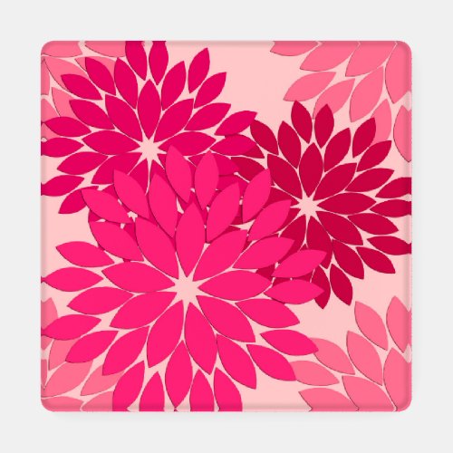 Modern Floral Kimono Print Coral Pink Coaster Set